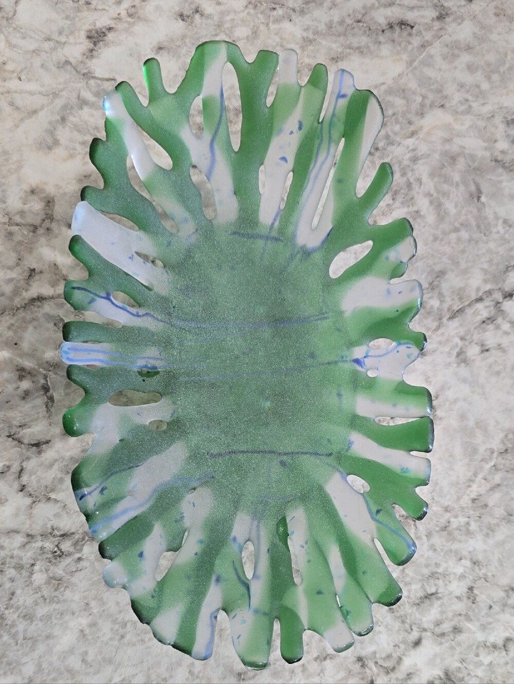 Green White & Blue Abstract Glass Unique Dish